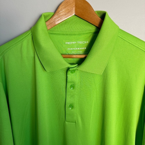 REPP TECH Performance Men's Athletic Polo Golf Shirt Fluorescent Lime Green XLT - Picture 5 of 11